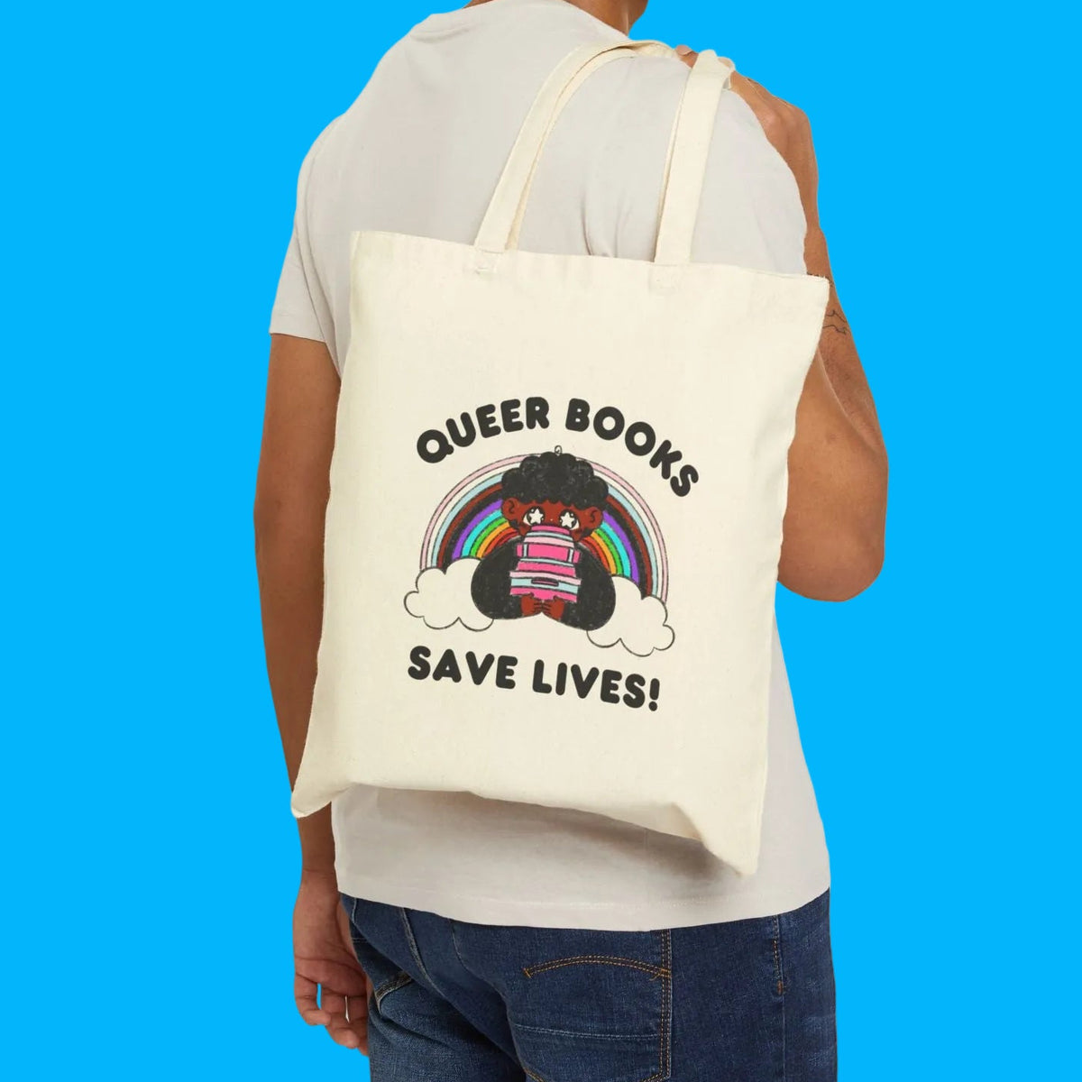 “Queer Books Save Lives!” Pride Book Tote