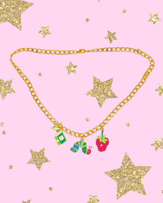 Hungry Caterpillar Gold Curb Chain Book-ish Necklace