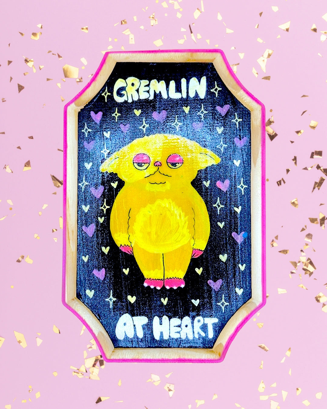 Spooky Cute Gremlin Wood Painting