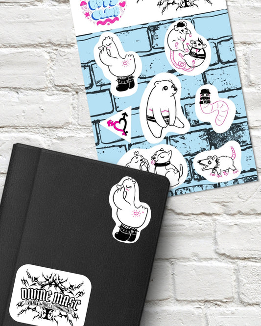Divine Masc x SoftBoysClub Trans-masculine Leather Cute Animal Sticker Sheet