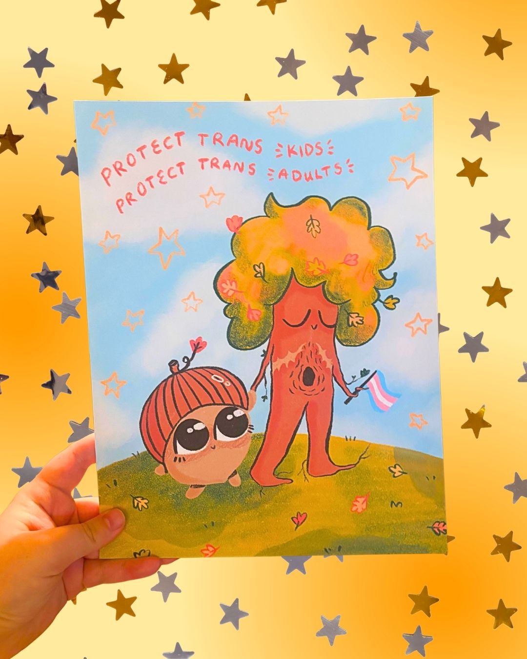 Acorn & Tree Protect Trans Kids & Adults Fall LGBTQ+ Pride 8x10" Art Print