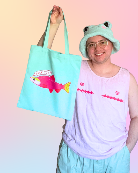 "F*CK ICE" Salmon Canvas Tote Bag