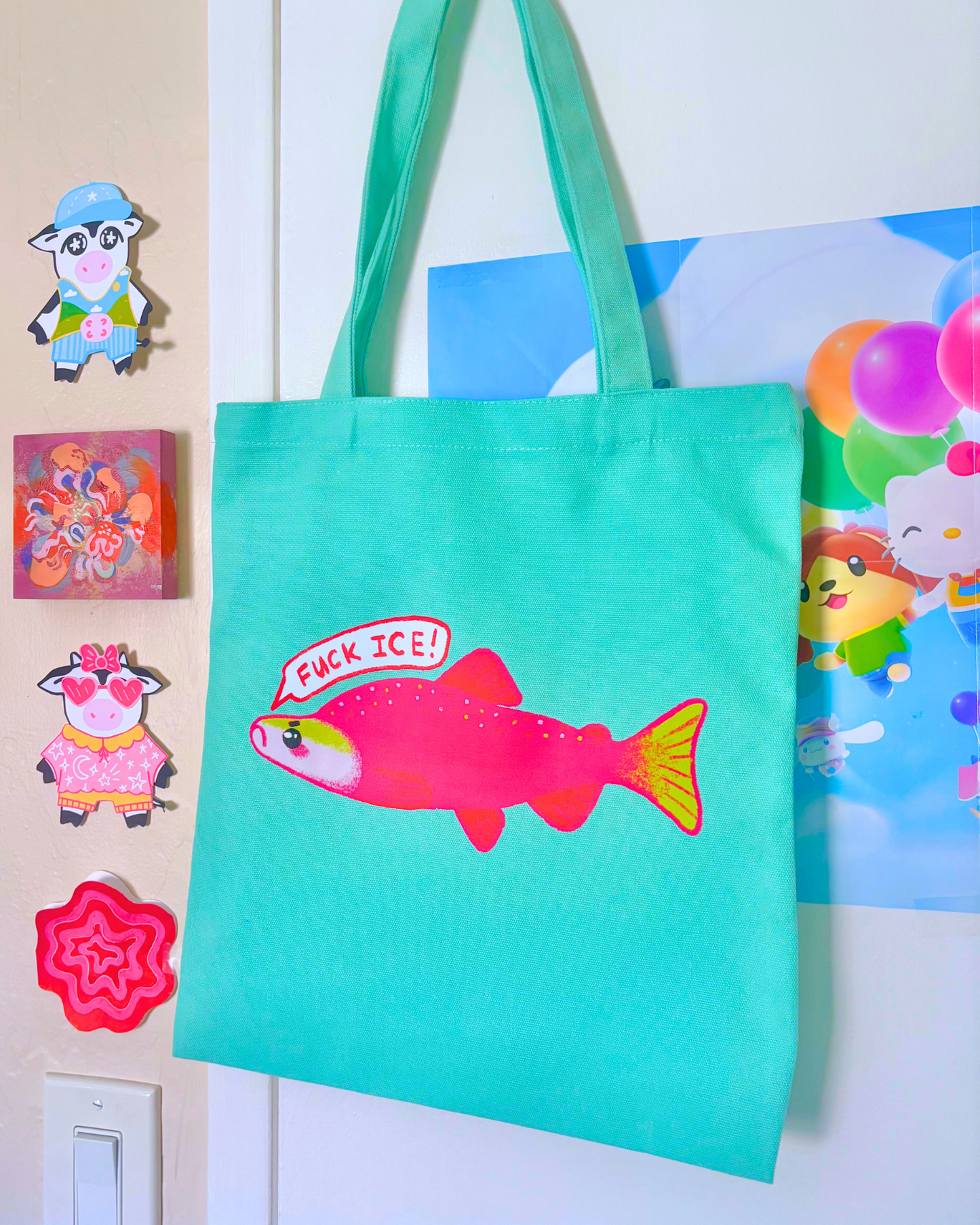 "F*CK ICE" Salmon Canvas Tote Bag