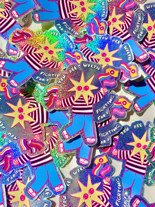 "Worth Fighting For" LGBTQ+ Pride Ally Star Sparkly Sticker