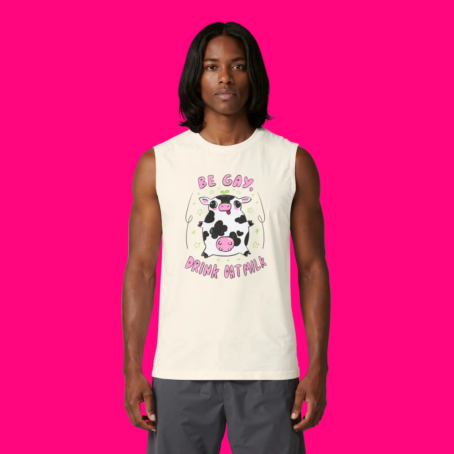 "Be Gay, Drink Oatmilk" Silly Cow Muscle Tank