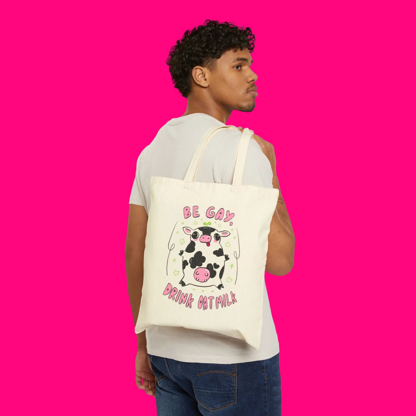 "Be Gay, Drink Oatmilk" Silly Cow Canvas Tote Bag