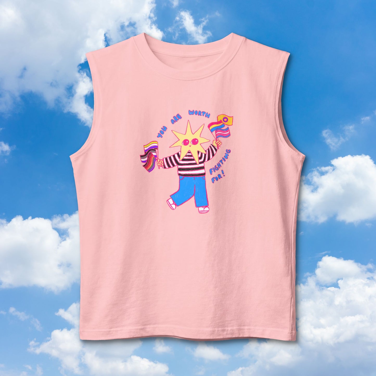 "You Are Worth Fighting For!" LGBTQIA+ Pride Ally Muscle Tank