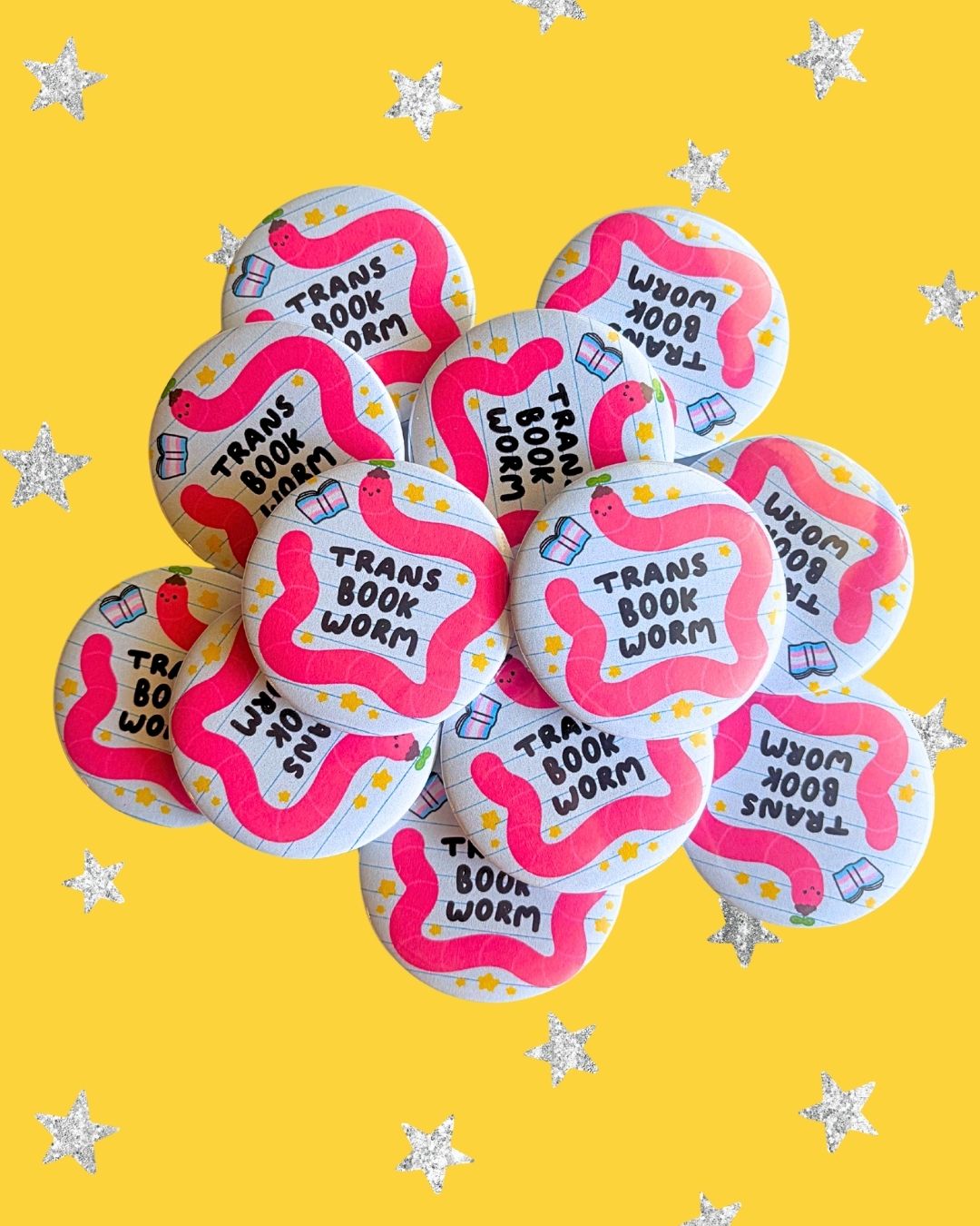Trans Book Worm Pin