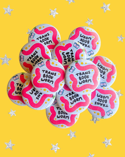 Trans Book Worm Pin