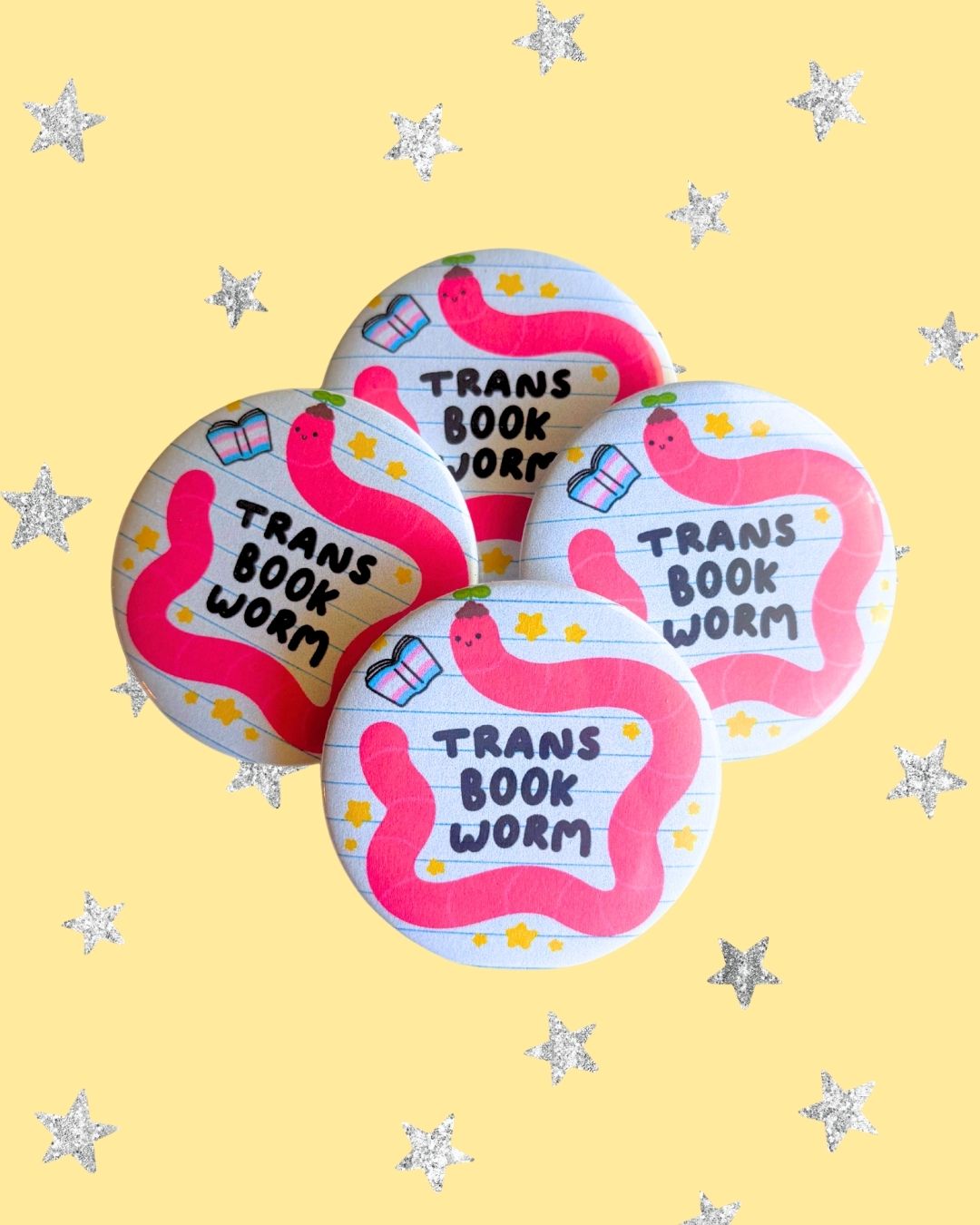 Trans Book Worm Pin