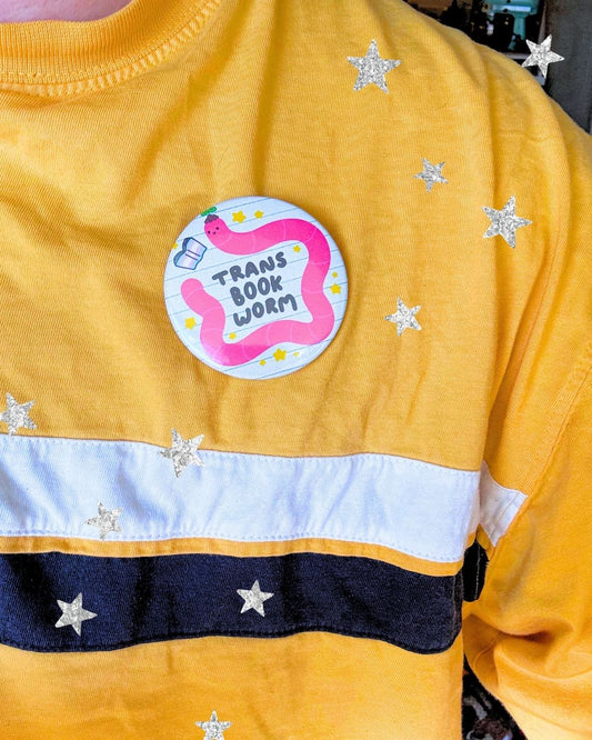 Trans Book Worm Pin