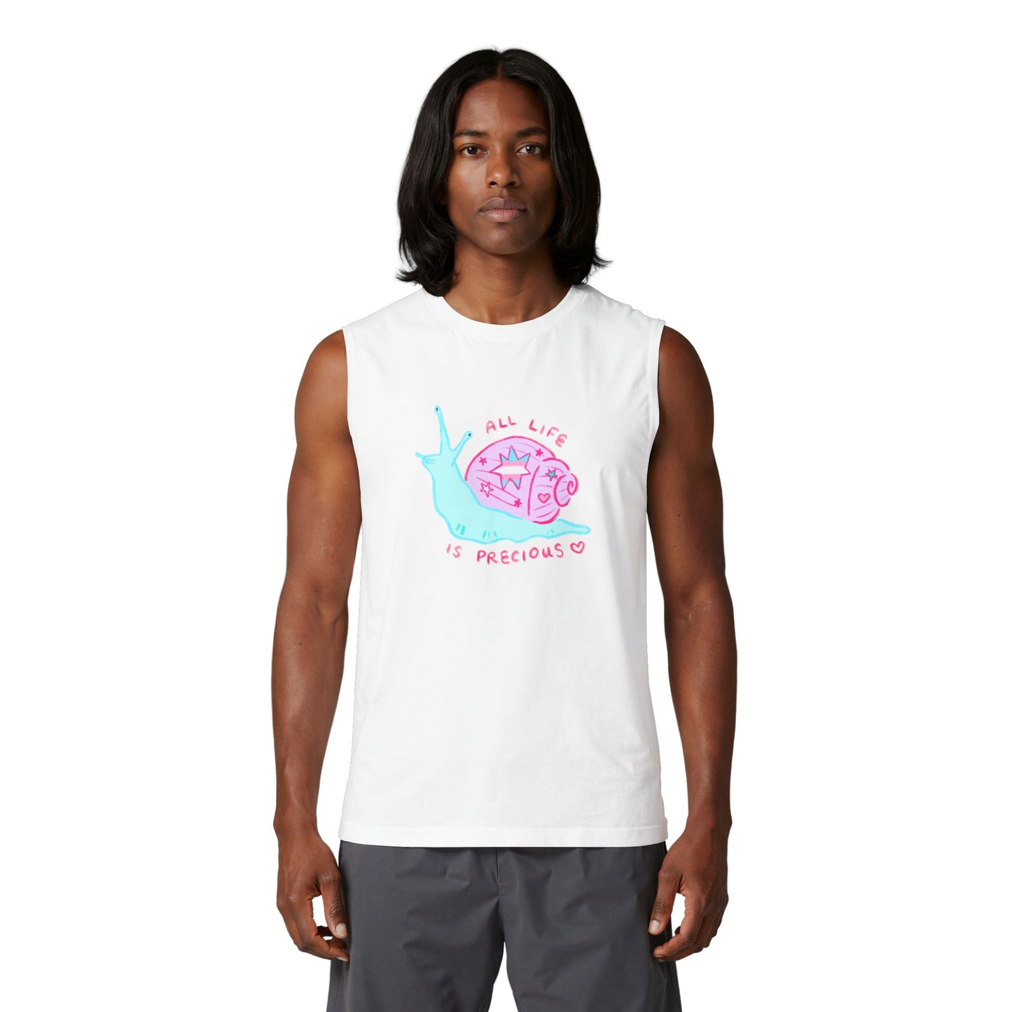 "All Life is Precious" Trans Snail Muscle Tank