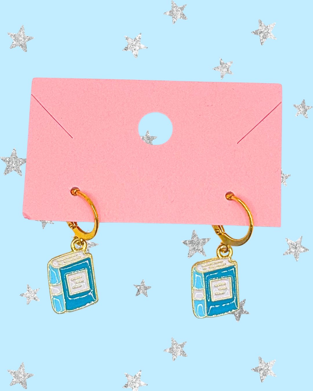 Gold Plated Book Charm Earrings