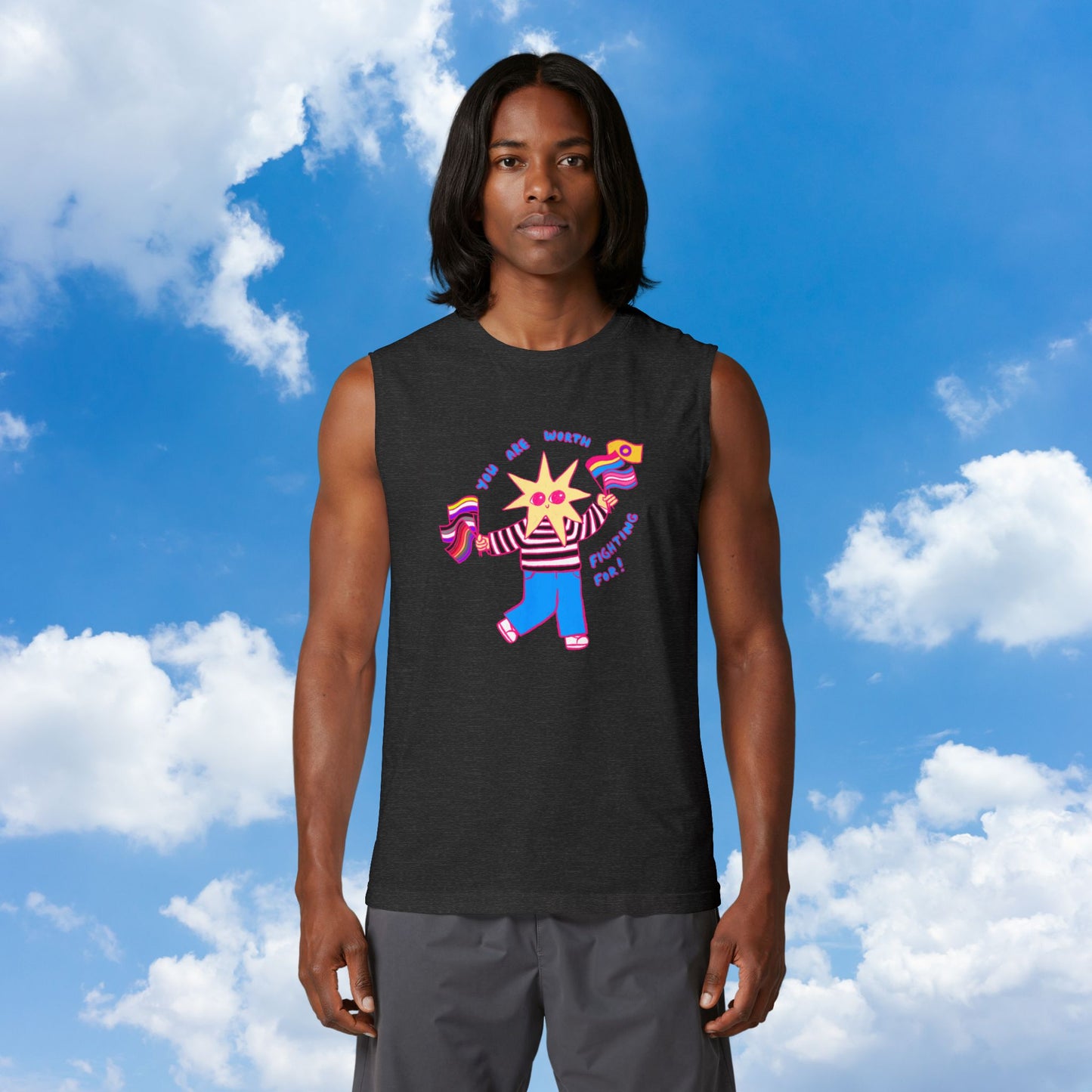 "You Are Worth Fighting For!" LGBTQIA+ Pride Ally Muscle Tank