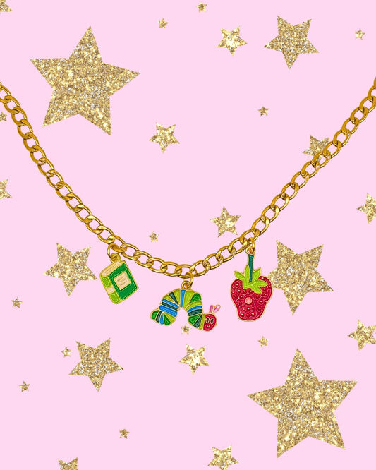 Hungry Caterpillar Gold Curb Chain Book-ish Necklace