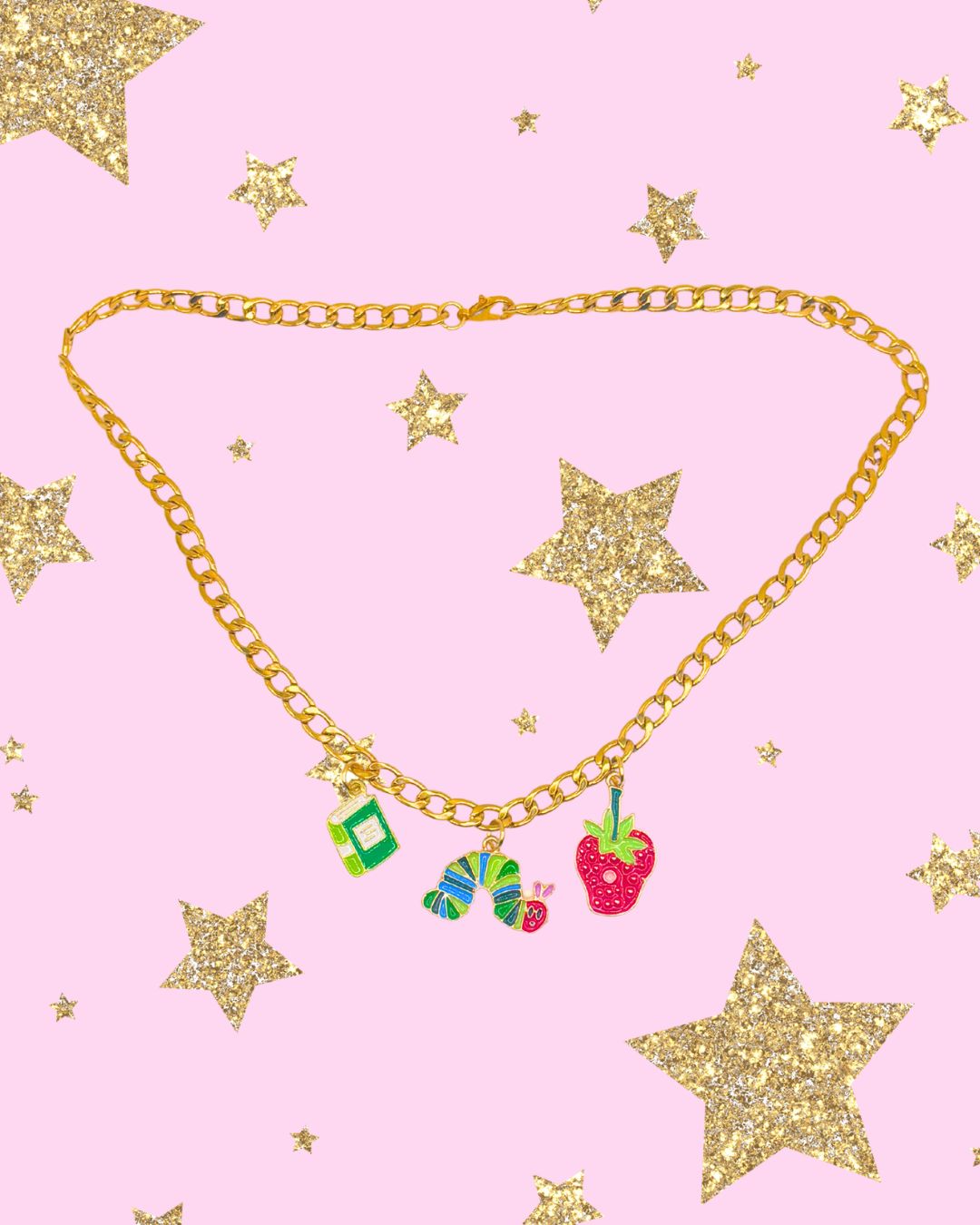 Hungry Caterpillar Gold Curb Chain Book-ish Necklace