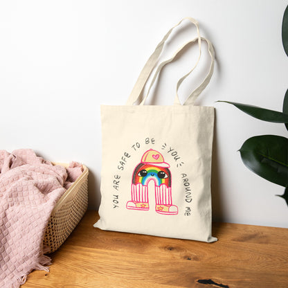 "You Are Safe to be You Around Me" Queer LGBTQ+ Ally Tote Bag