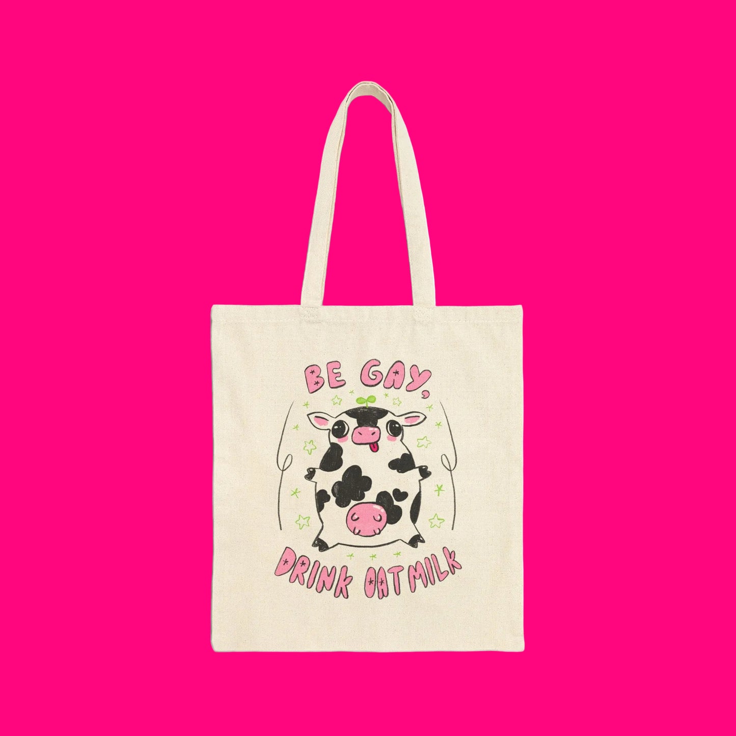 "Be Gay, Drink Oatmilk" Silly Cow Canvas Tote Bag