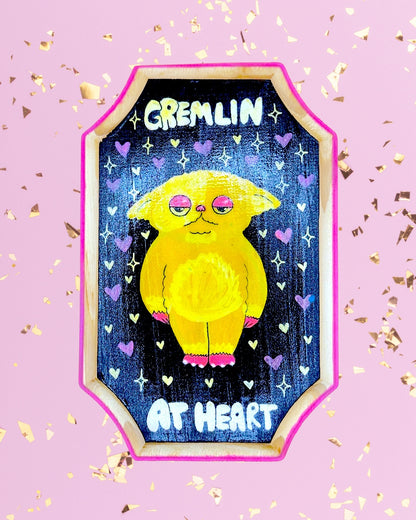 Spooky Cute Gremlin Wood Painting