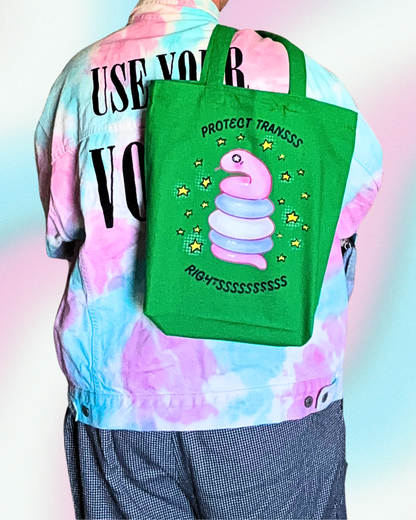 "Protect Trans Rightsss" Snake Canvas Tote Bag