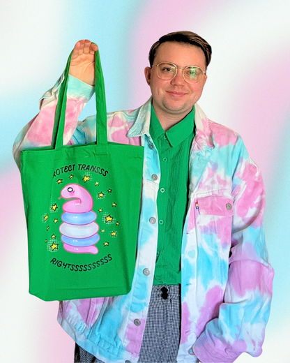 "Protect Trans Rightsss" Snake Canvas Tote Bag