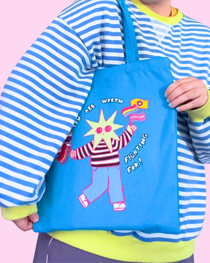 "You Are Worth Fighting For" LGBTQ+ Pride Canvas Tote Bag
