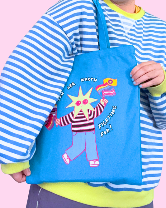 "You Are Worth Fighting For" LGBTQ+ Pride Canvas Tote Bag