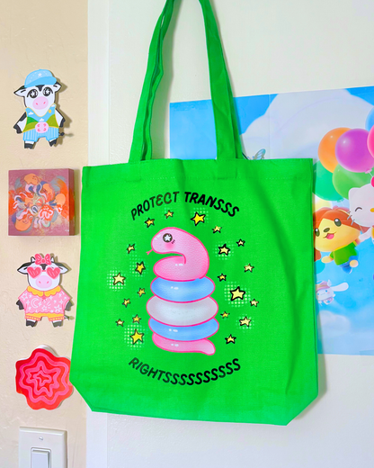 "Protect Trans Rightsss" Snake Canvas Tote Bag