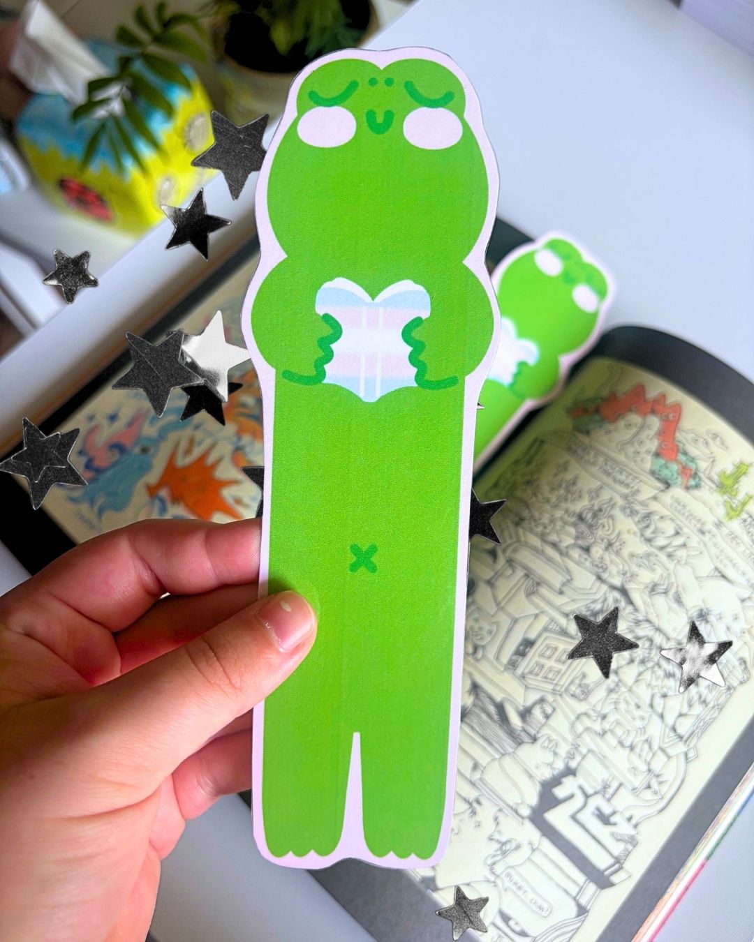 Trans Pride Reading Frog Bookmark