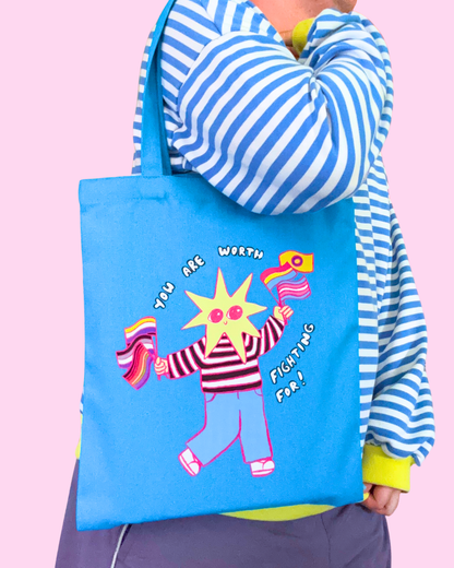 "You Are Worth Fighting For" LGBTQ+ Pride Canvas Tote Bag