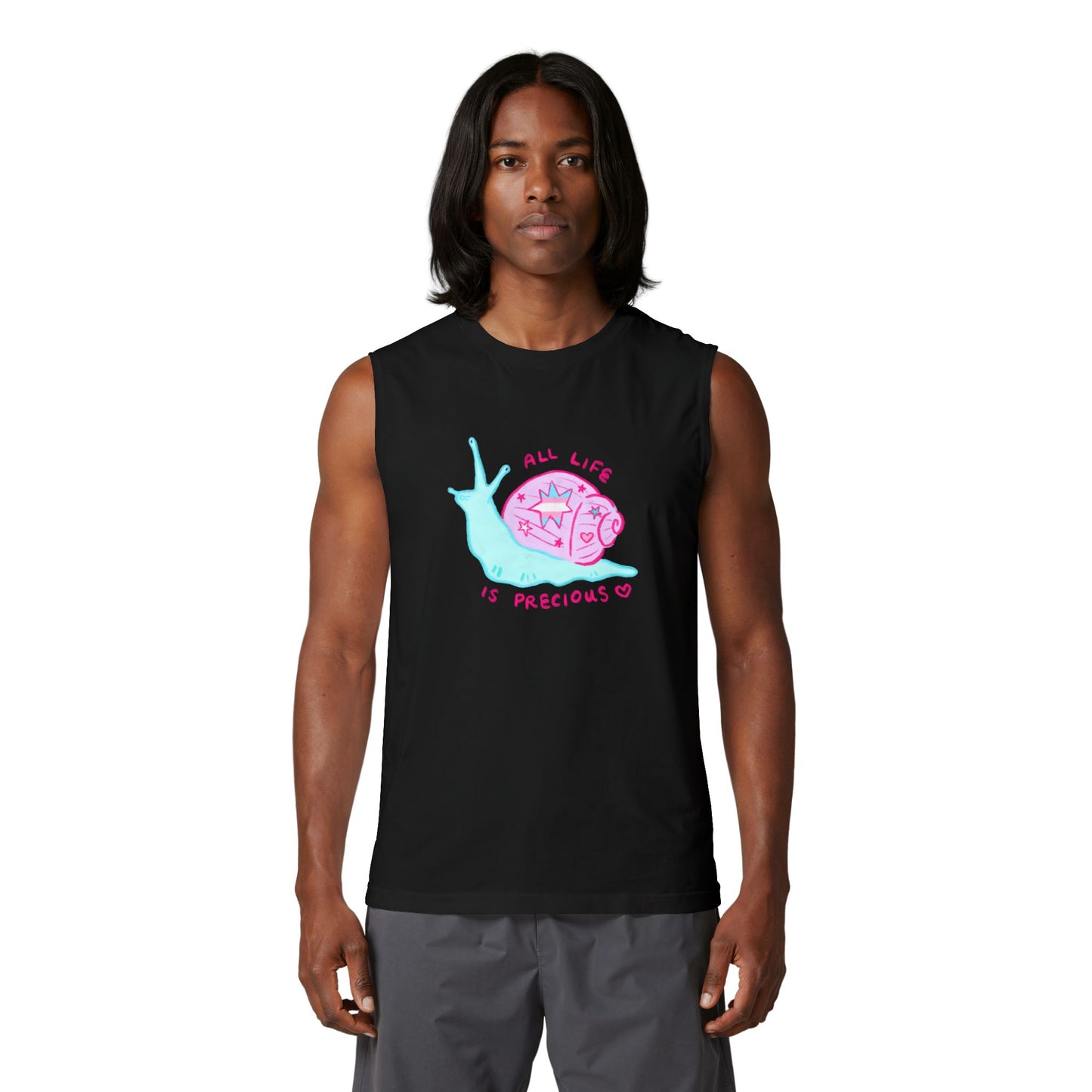 "All Life is Precious" Trans Snail Muscle Tank