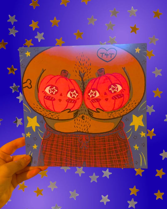 Trans Pumpkin Tiddies Halloween 8x8" Art Print