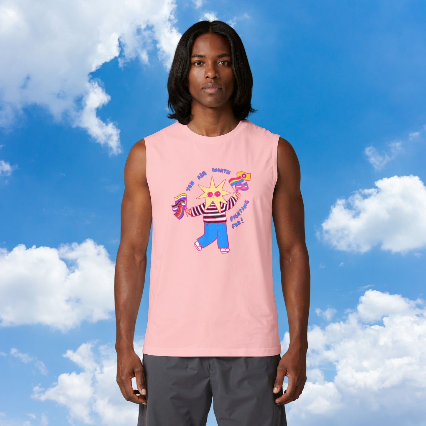 "You Are Worth Fighting For!" LGBTQIA+ Pride Ally Muscle Tank