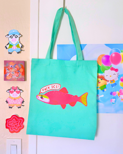 "F*CK ICE" Salmon Canvas Tote Bag