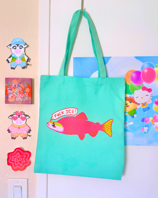 "F*CK ICE" Salmon Canvas Tote Bag