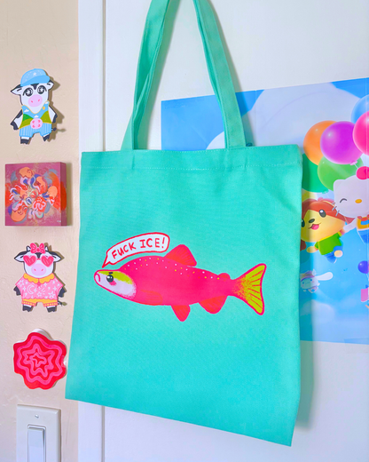 "F*CK ICE" Salmon Canvas Tote Bag
