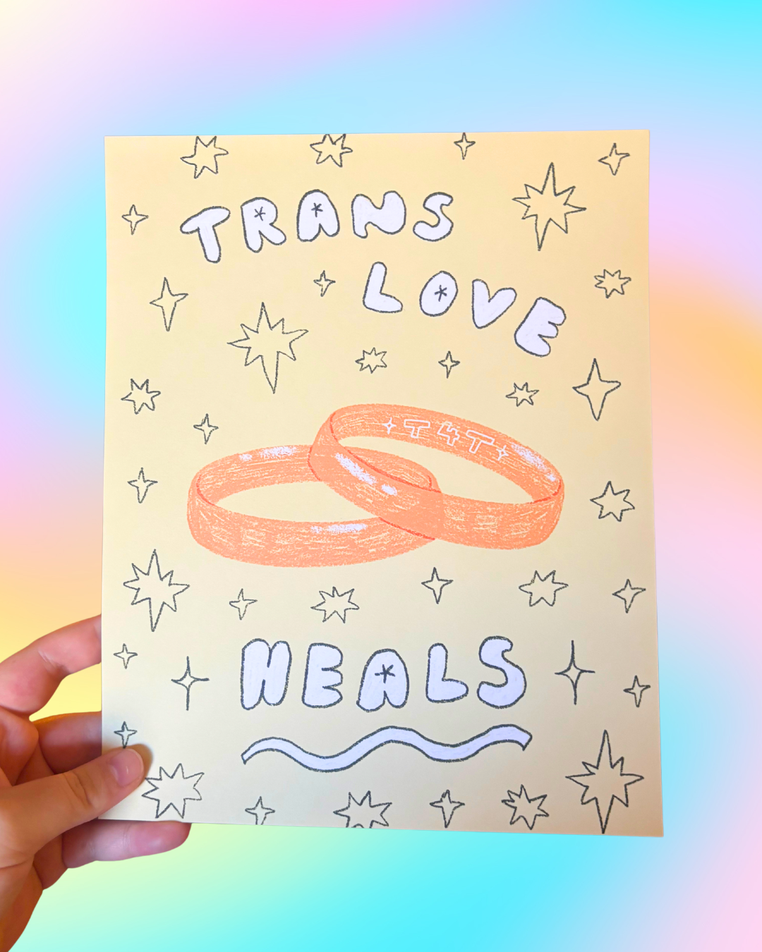 "Trans Love Heals" T4T Wedding Rings 8x10" Art Print