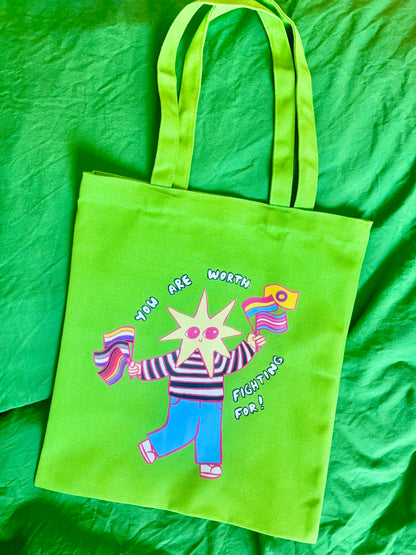 "You Are Worth Fighting For" LGBTQ+ Pride Canvas Tote Bag