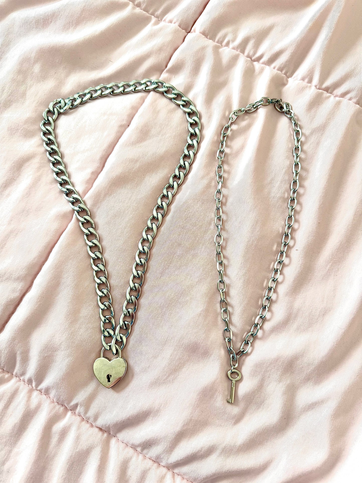 Silver Heart Lock & Key Chain