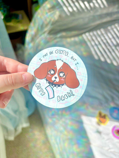 "I Bite Back!" Trans Dog Sticker