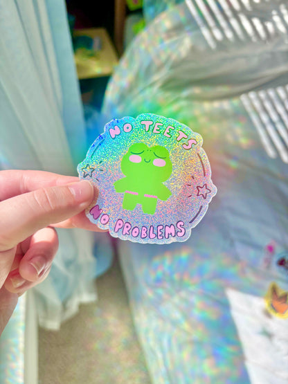 "No Teets, No Problems" Top Surgery Frog Sparkly Sticker
