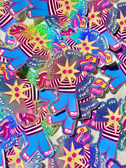 "Worth Fighting For" LGBTQ+ Pride Ally Star Sparkly Sticker