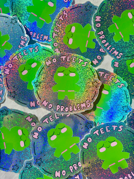 "No Teets, No Problems" Top Surgery Frog Sparkly Sticker