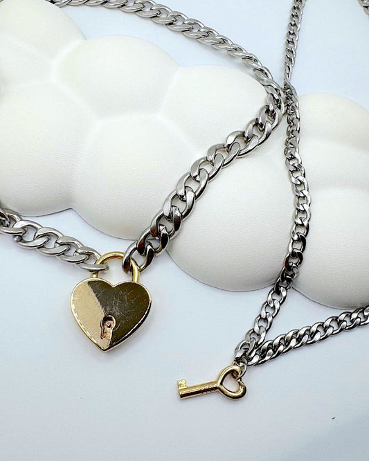 Gold Heart Lock & Key Chain