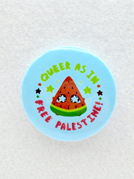 Queer as in Free Palestine Pin