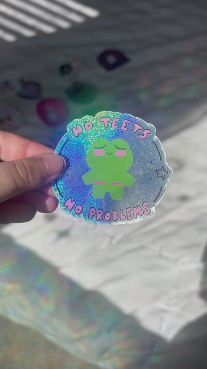 "No Teets, No Problems" Top Surgery Frog Sparkly Sticker