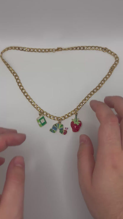 Hungry Caterpillar Gold Curb Chain Book-ish Necklace
