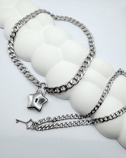 Silver Star Lock & Key Chains